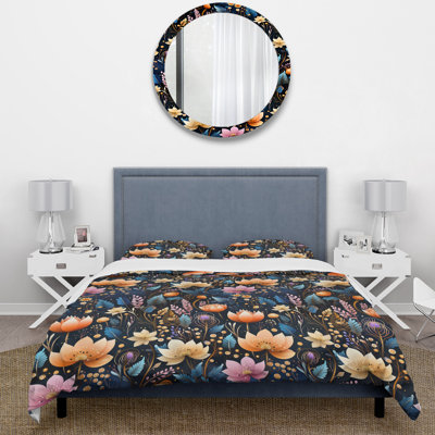 Blue Multicolor Garden Blooms Floral Pattern II Floral Duvet Cover