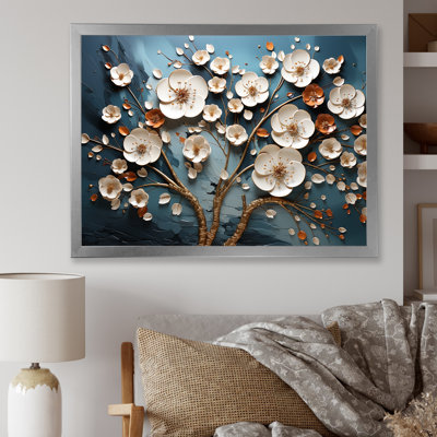 Orchidée blanche et bleue, arbre III - Art floral abstrait