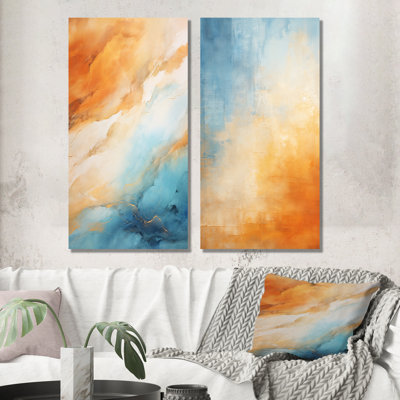 Ensemble de 2 impressions sur toile bleu et orange Mirage Of The Desert II - Tachisme