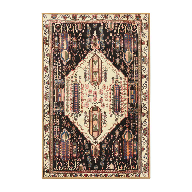 Tapis noir/jaune clair traditionnel Branigans, Rectangle 2 pi x 4 pi