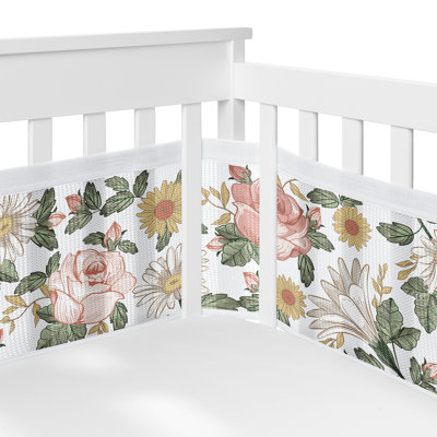 Vintage Floral Pink and Green Sweet Jojo Designs + BreathableBaby Mesh Crib Liner Anti Bumper Pad