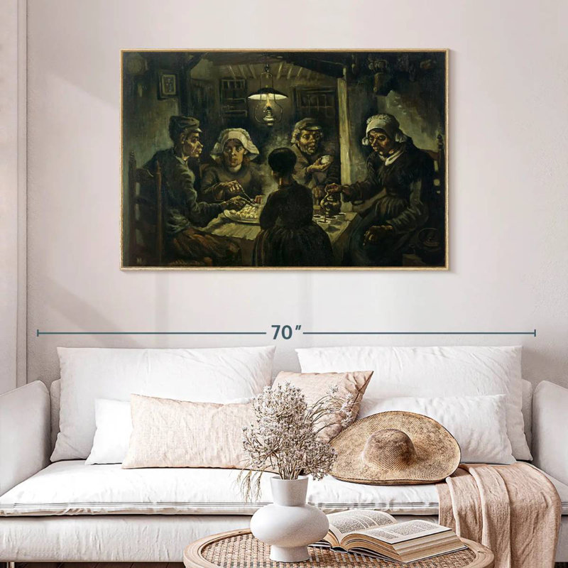 Les mangeurs de pommes de terre, Cadre flottant en bois naturel, 46 po x 31 po