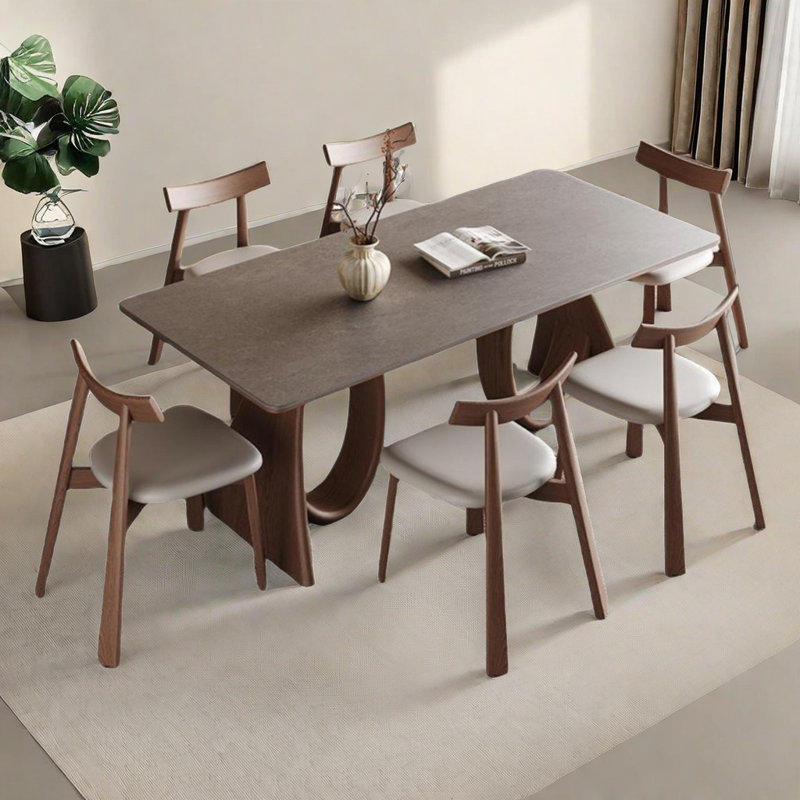 Simple table de salle à manger et ensemble de chaises de couleur noyer., H 29,52 po x L 55,11 po x l 31,49 po