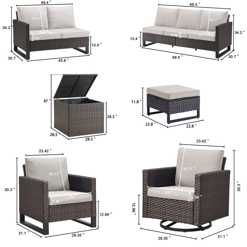 Ingvald 9 - Pieces Outdoor Sectional Seating Group With Wicker Water Resistant Storage Deck Box And Cushions, Beige