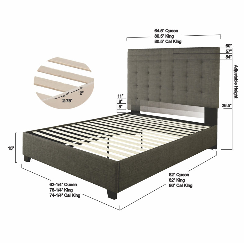 Lit plateforme tapissier avec rangement Kacy-Leigh, Grand, Gris foncé, 2