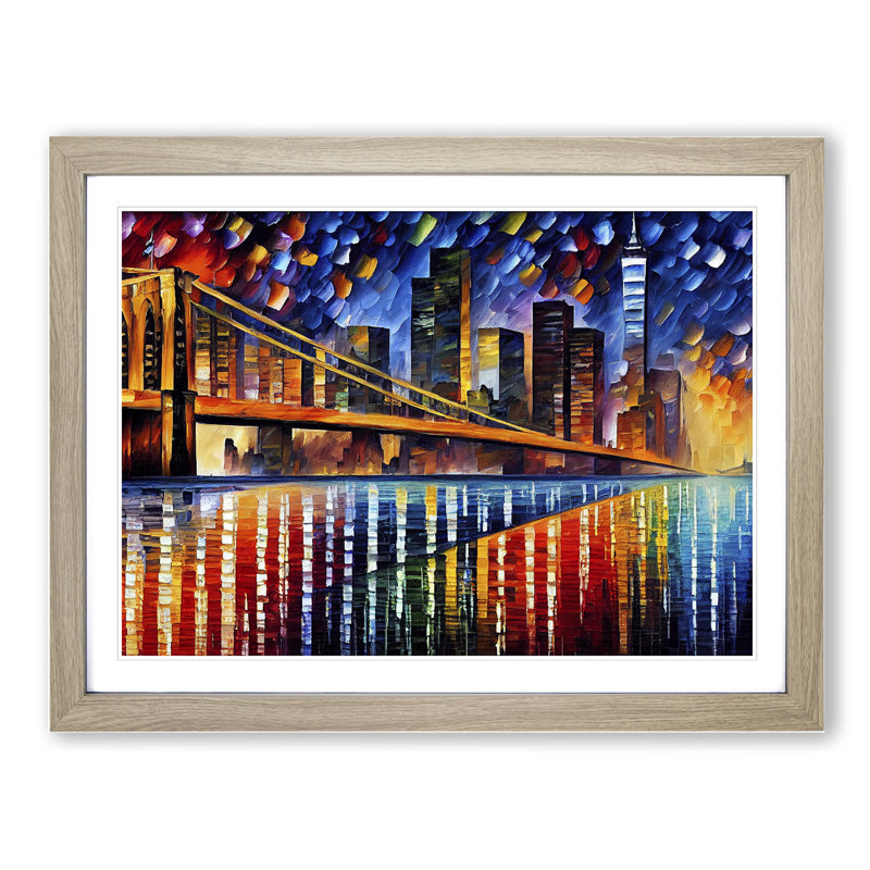 New York Painted Skyline Vol.1 - Single Picture Frame Print, 46cm H x 64cm W, Oak