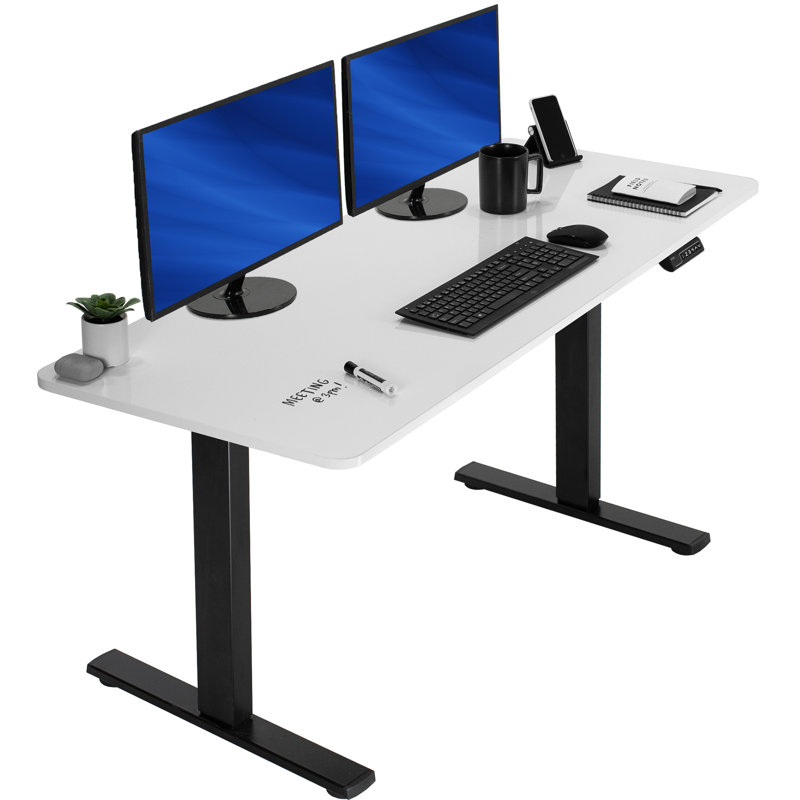 VIVO Single Motor Electric Desk with Push Button Memory Controller, 48.5" H x 60" W x 24" D, Whiteboard/Black
