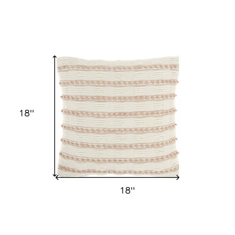 18" Textured Stripes Throw Pillow, Ivory