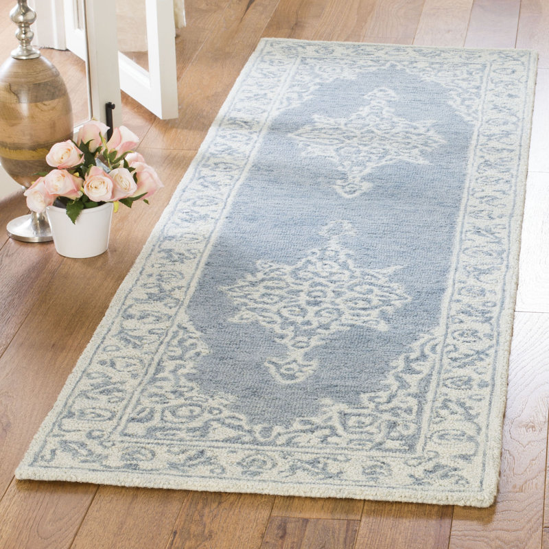 Tapis bleu en laine touffeté à la main Burhardt, Rond 5 pi
