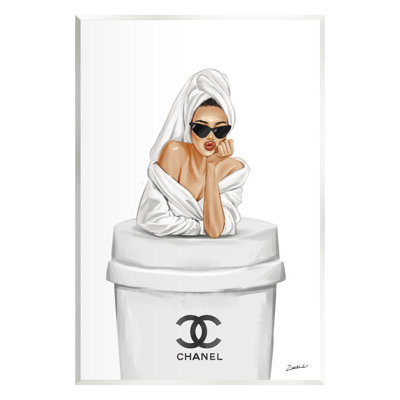 Stupell Industries Ax-272-wood Girl In Robe Morning Coffee On Mdf By Ziwei Li Graphic Art In White