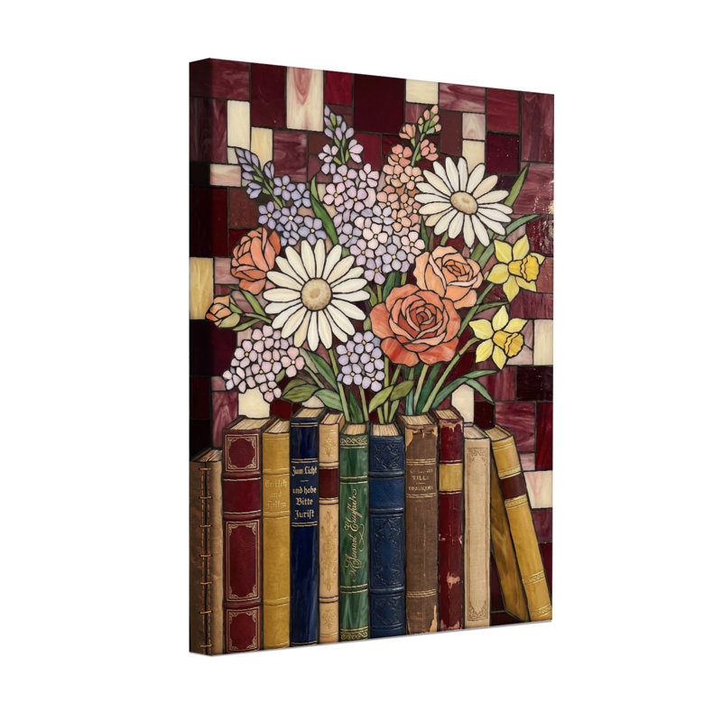 Arrangement floral de plantes et fleurs sur fond d'étagère, H 18 po x l 12 po