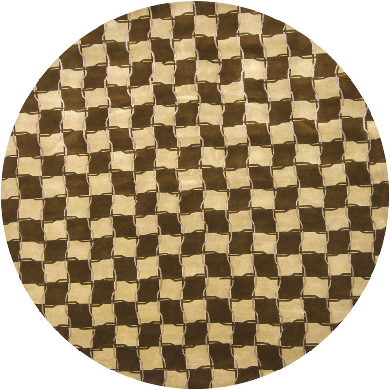 Aadi Brown/Tan Area Rug, Brown, Yellow, Green, Cream, Round 7'9"