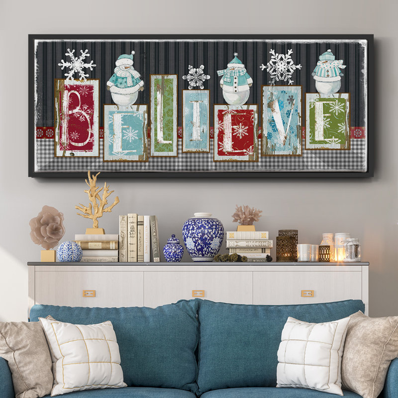 Snowman Believe - toile encadrée, H 20 po x l 50 po