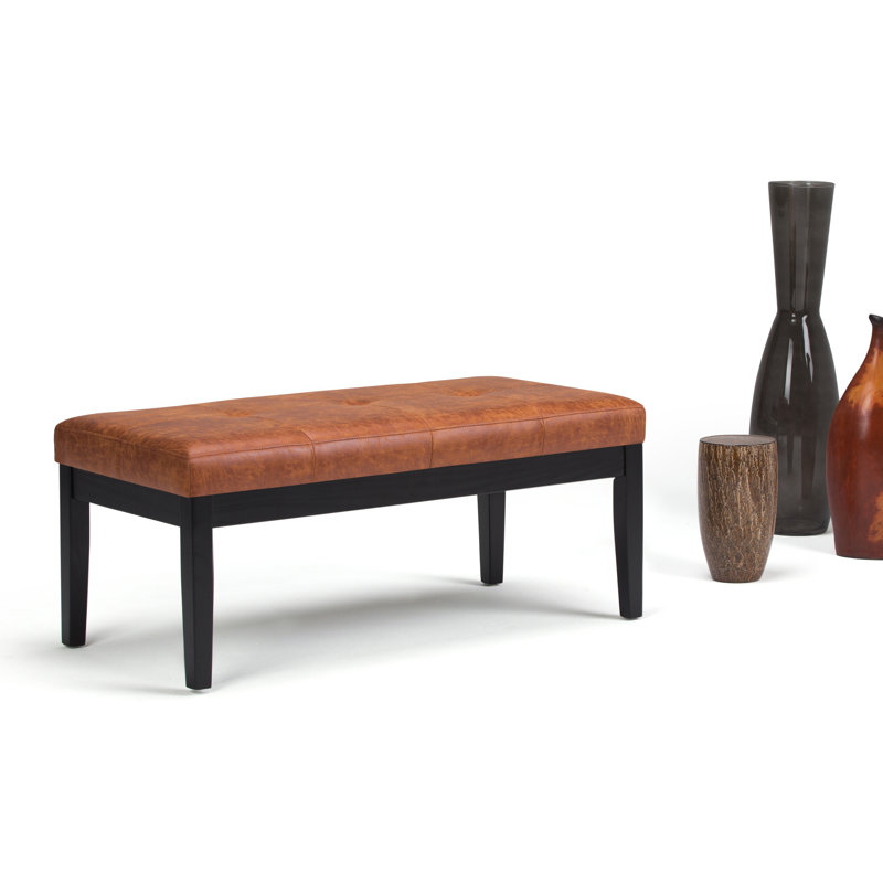 Banc de repose-pieds capitonné contemporain en cuir l 41 po Lacey, Brun selle vieilli