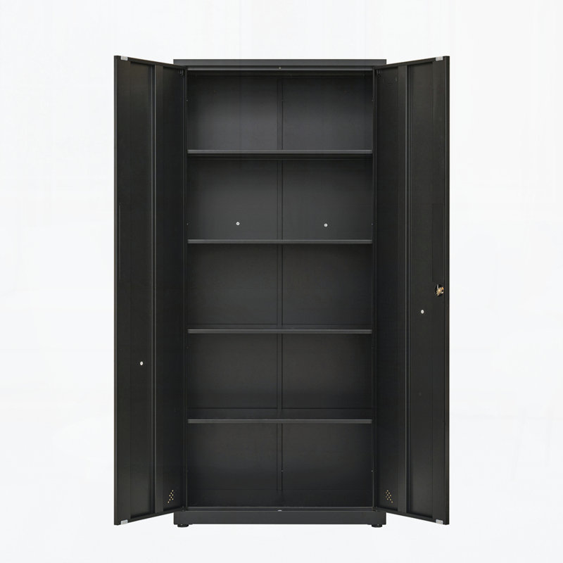 High Storage Cabinet with 2 Doors and 4 Partitions to Separate 5 Storage Spaces, Black