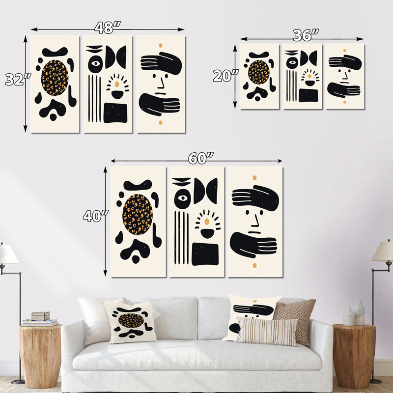 Ensemble de 3 pièces monochromes Minimal Geometrics X - Mid-Century Modern Art, L 36 po x H 28 po