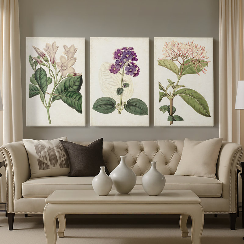Collection Antique Botanical Antique - Toile tendue sur mesure - 3 pièces, H 60 po x l 120 po