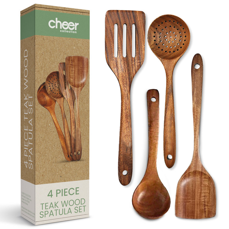 4-Piece Premium Teak Wood Spatula Set