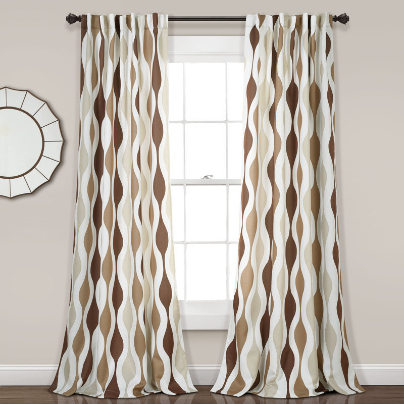 Neutral Pleated Polyester Blackout Window Curtain Panel Pair