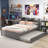 Full Size Solid Wood Bed Frame With Bookcase Headboard & Twin Size Trundle-2003601695