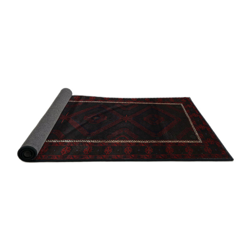 Tapis noir / rouge Southwestern, Rond 8 pi