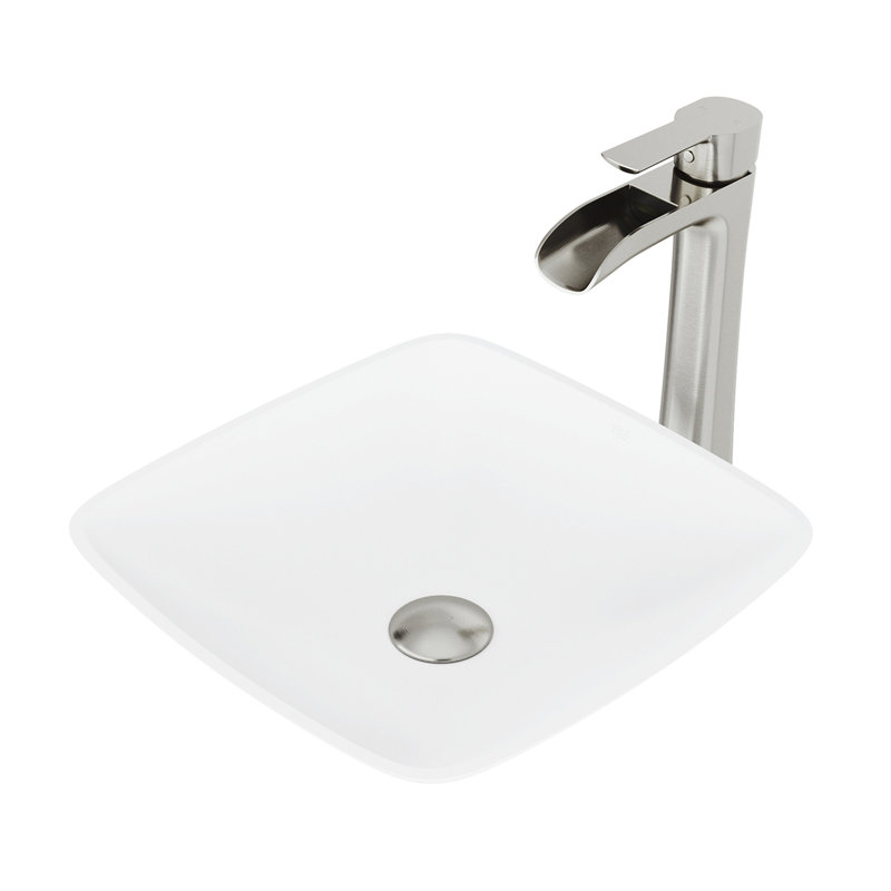 Hyacinth 14" L x 14" W x 4" H Square White Matte Stone™ Vessel Bathroom Sink with 11" H Faucet