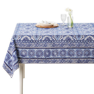 Maison d' Hermine Table Cloth Rectangle Table 100% Cotton 70 x 90 Inches Tablecloth Reusable Decorative for Dining Room Farmhouse Home Valentines Day Decorations Spring Summer - Melodie Bleue