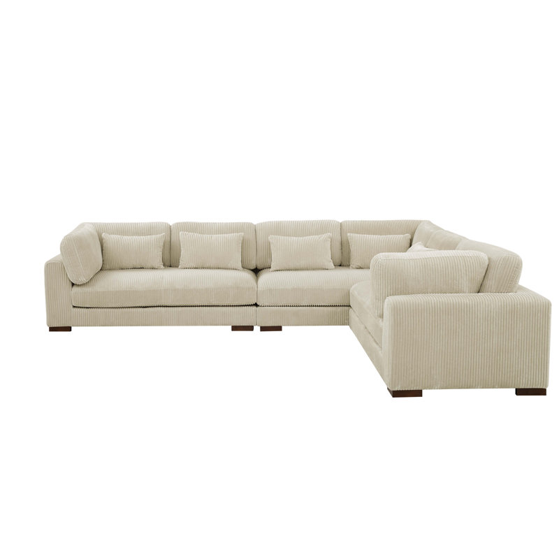 Canapé modulaire de coin de 137 po de large Rippy, Velours côtelé crème, Orienté à droite