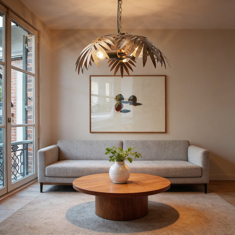 Lustre réglable ajustable en forme d'arbre de noix de coco rétro avec feuilles à bricoler, luminaire suspendu à 3 lumières de base E26 pour îlot de cuisine, bar, chambre à coucher et couloir