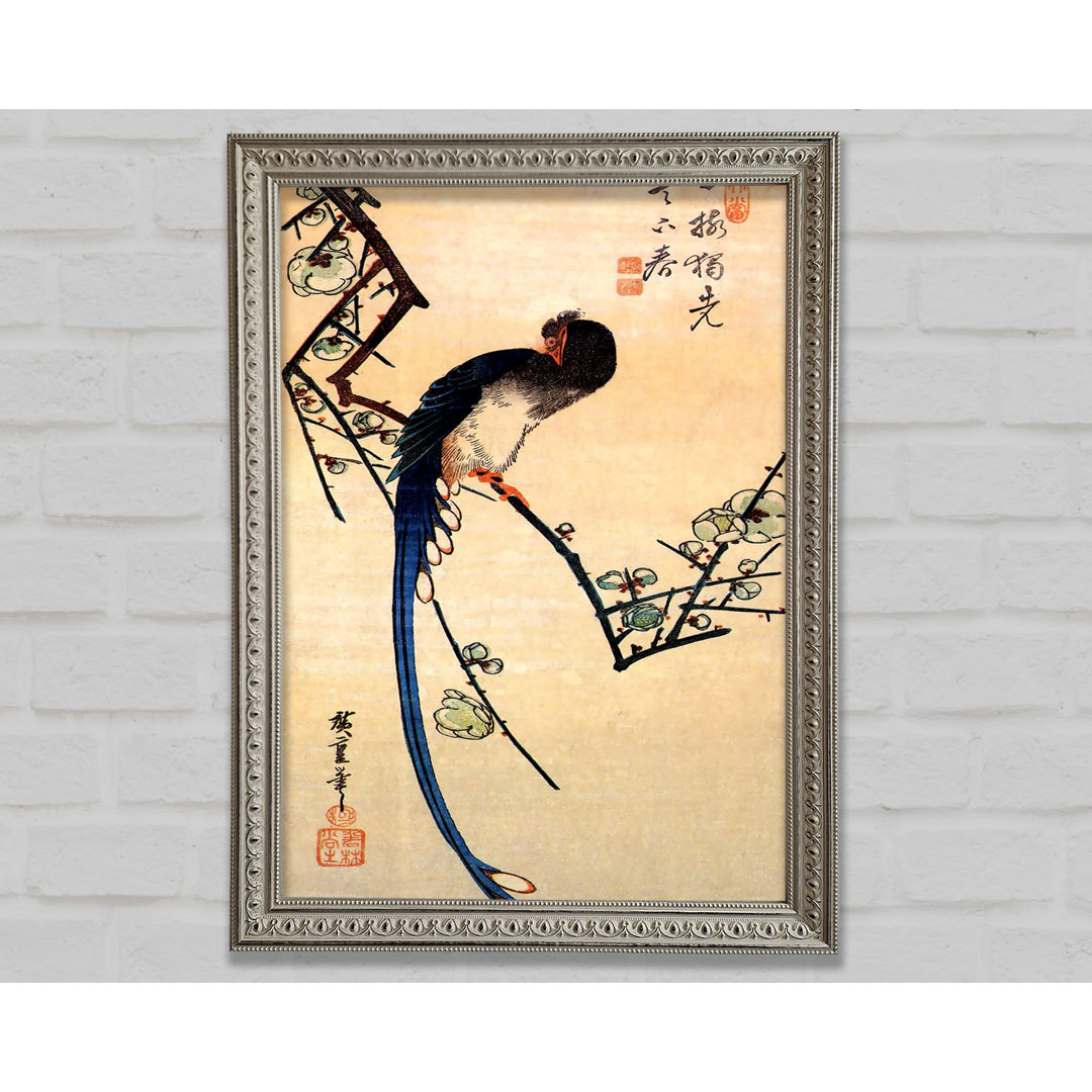 Blauer Vogel auf einem Pflaumenbaum von Hiroshige - Einzelner Bilderrahmen Druck