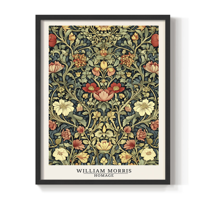 Imprimé encadré en bois massif de la série «CMVI» de William Morris, H 15 po x l 12 po, Noir, noir, noir, noir