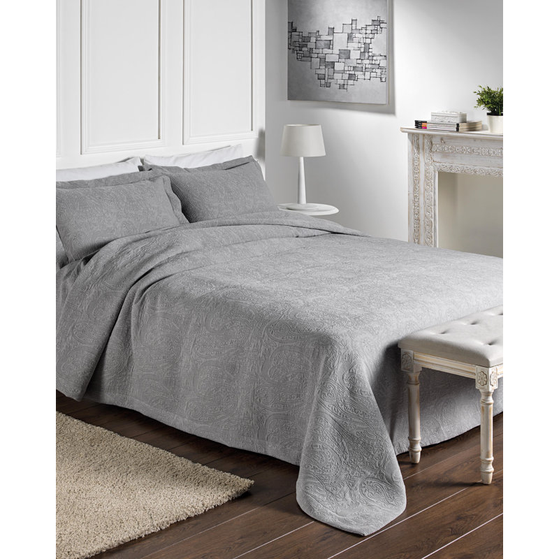 McCordsville Cotton Blend Solid Colour Bedspread, 220 x 270cm Bedspread, Grey
