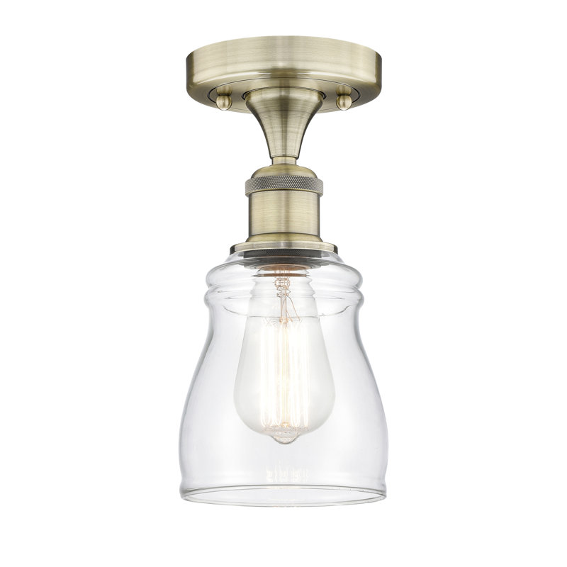 Makemson Glass Semi Flush Mount, Clear, Antique Brass