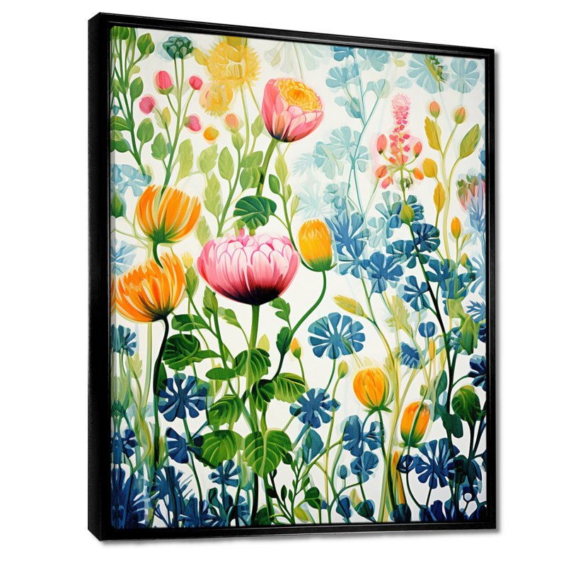 Vibrant pivoines dans la prairie - pivoine, art mural, Cadre flottant blanc, bois massif, H 32 po x l 24 po