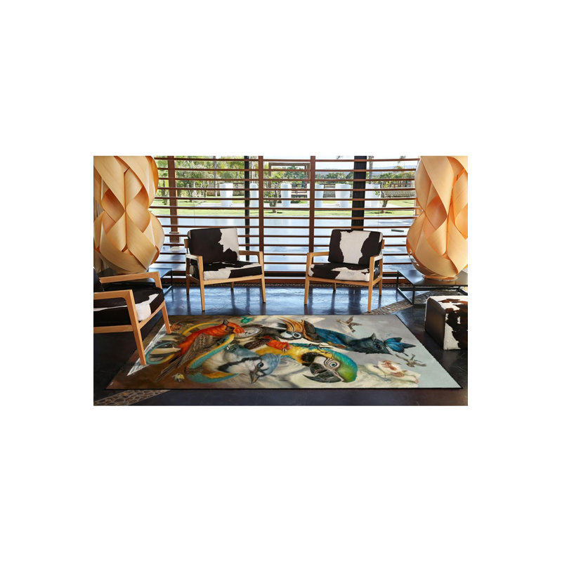 Tapis multicolore à motif d'oiseaux lavables, Rectangle 2 pi 4 po x 3 pi 11 po