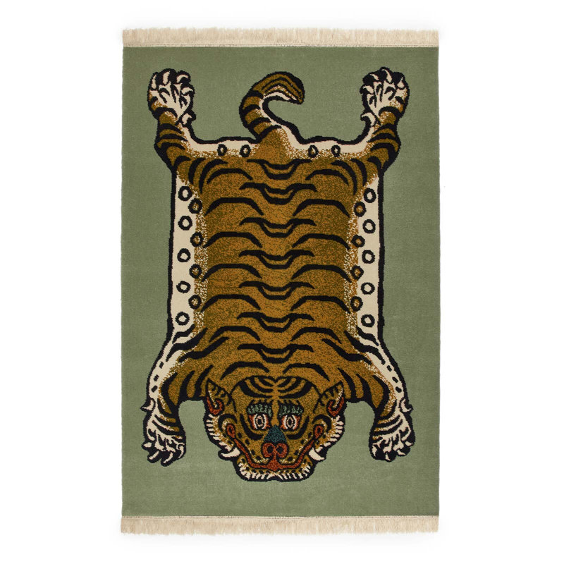 Saber Machine Woven Wool Area Rug in Sage/Khaki