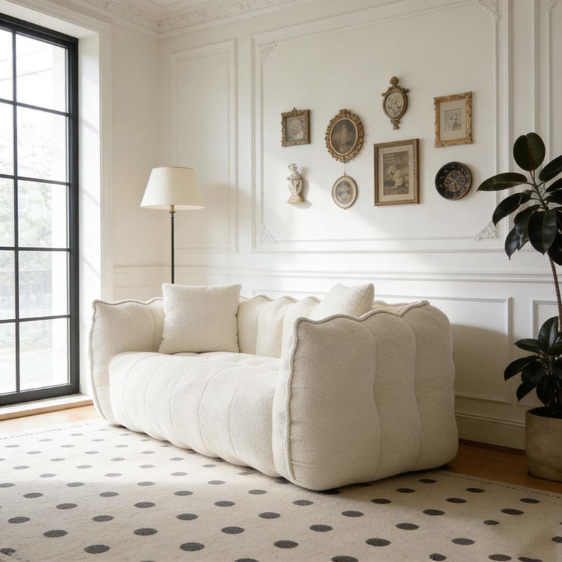 Fauteuil à billes doux avec noyau en mousse haute résilience pour deux personnes, Beige
