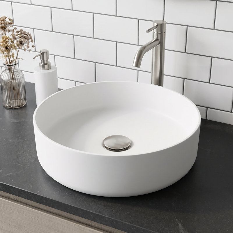 Lavabo de salle de bain vasque rond minimaliste blanc mat Matte Stone ™ de 14 po VIGO UltraThin ™