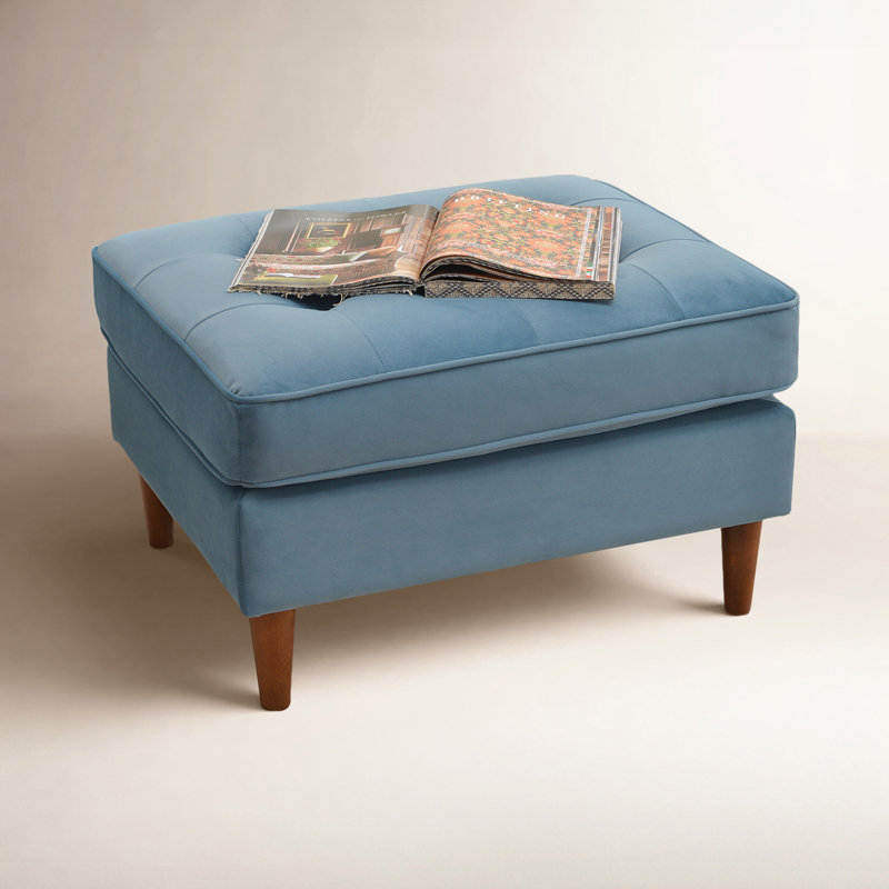 Geo 30" Wide Upholstered Ottoman, Velvet, Light Blue