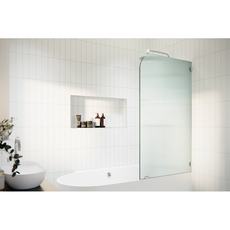 Aurora 34 in. x 58.25 in. Frameless Fluted Radius Single Fixed Bath Panel, Brushed Nickel, Right Hand