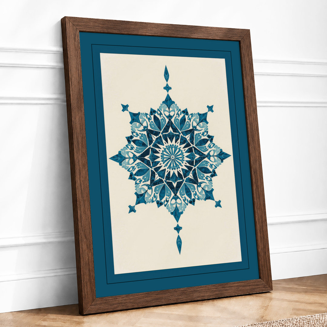 Teal Mandala Pattern Geometric - Framed Print