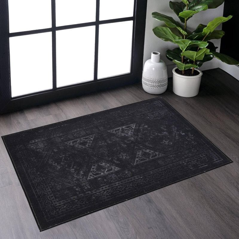 Tapis noir et gris lavable, Rectangulaire 2 pi x 3 pi