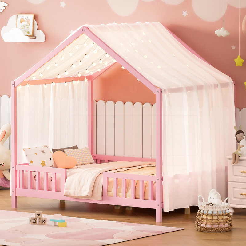 Lit de sol avec baldaquin Montessori, Rose