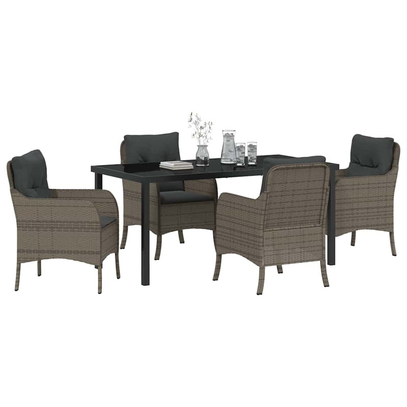  Ensemble de salle à manger de jardin avec coussin 5 pièces en rotin de polyester gris, Dark Grey, Grey