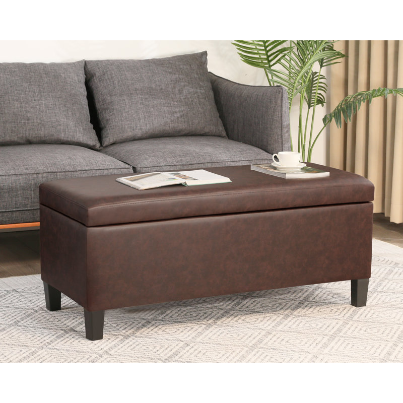 Faux Leather Lift Top Storage Bench, Coffee Brown