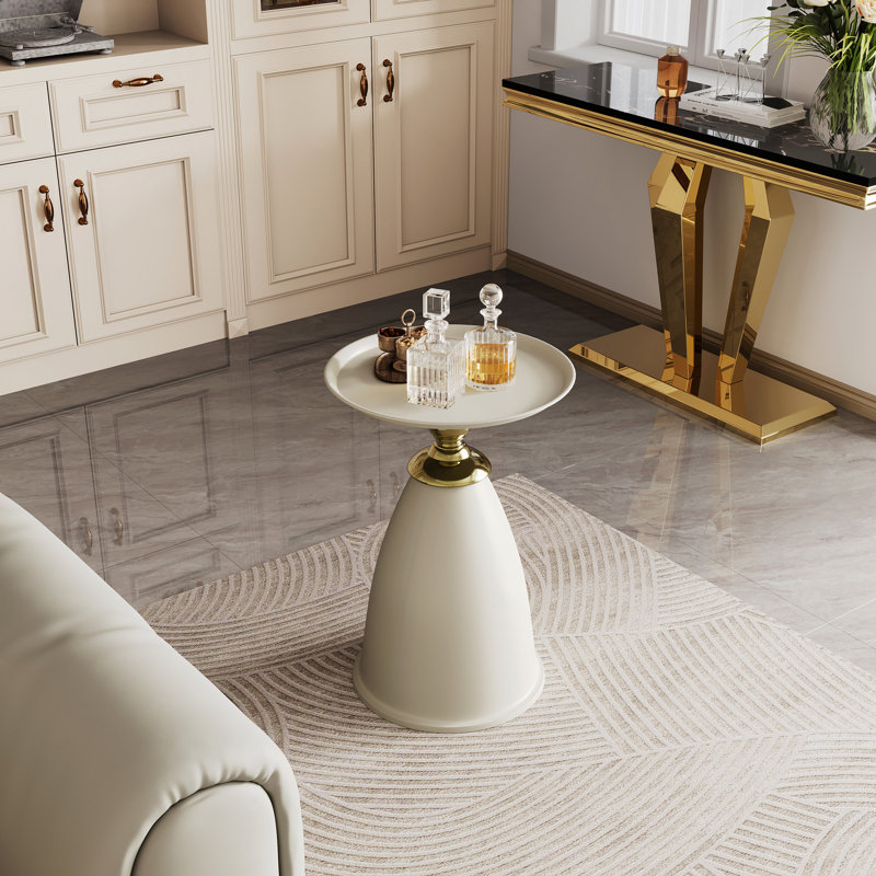 Table de bout en fer Luxury Design, table d'appoint ronde minimaliste pour petits espaces, Blanc