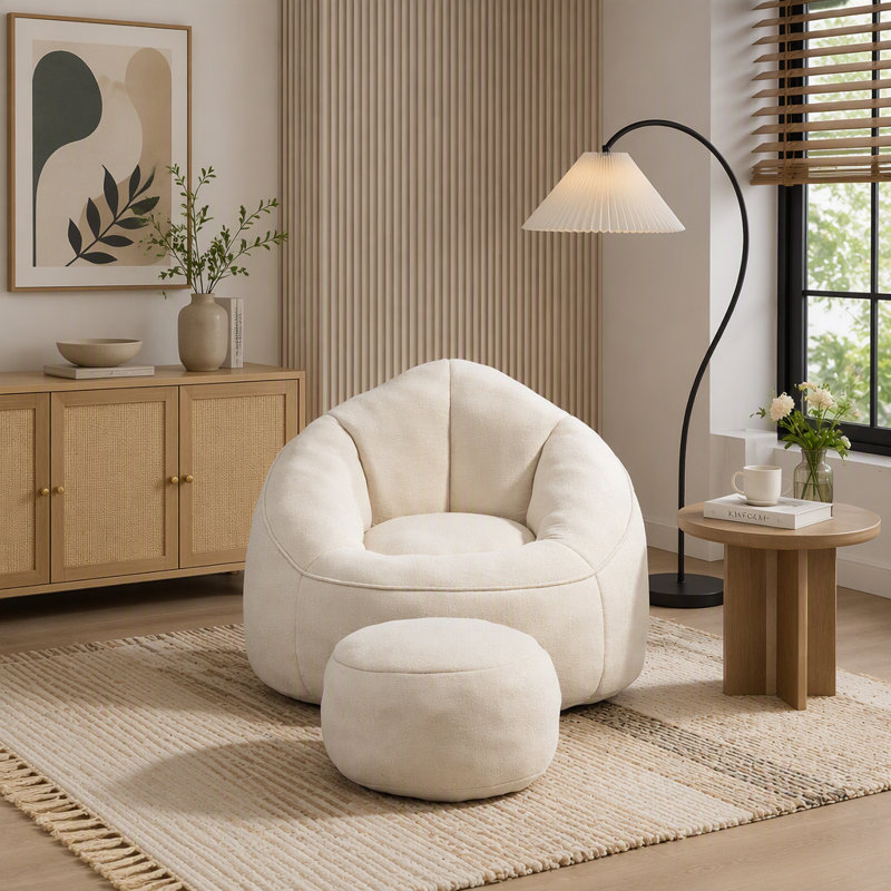 Fauteuil à billes avec repose-pieds, Beige