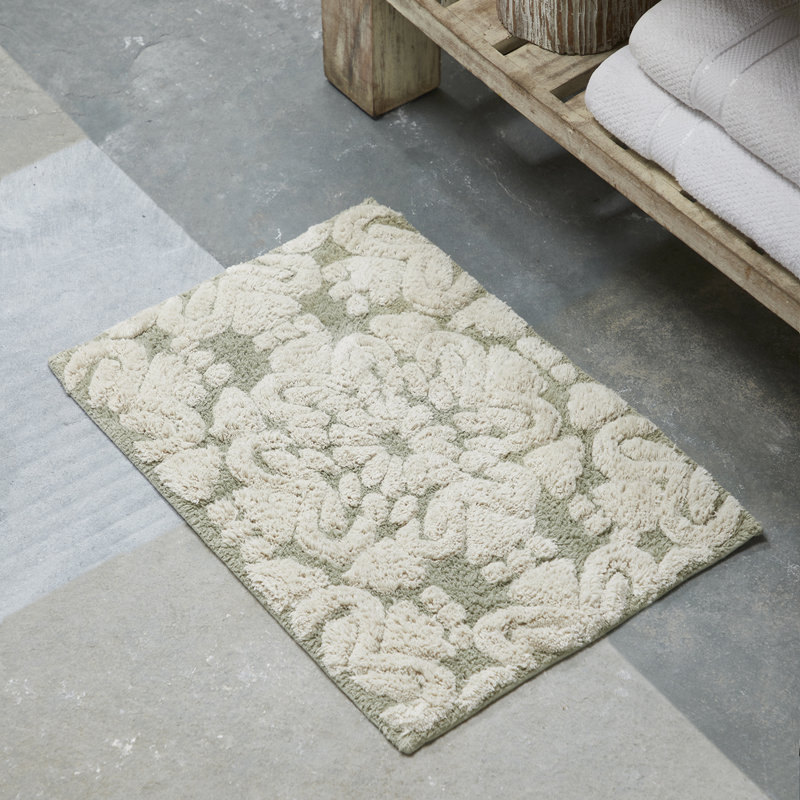 Danitra 100% Cotton 1885 GSM Bath Rug with Non-Slip Latex Backing, Soft Absorbent Machine Washable Bathroom Mat, Medallion Design, 21" x 34", Sage