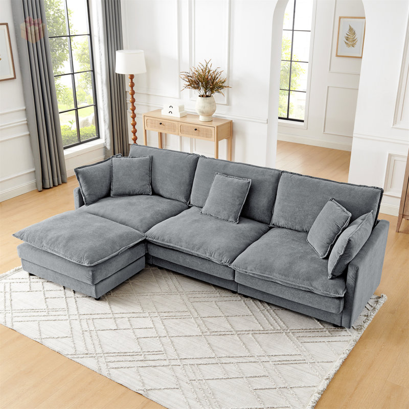 Canapé modulaire convertible avec méridienne et repose-pieds de rangement, idéal pour les espaces de vie polyvalents et les sièges confortables