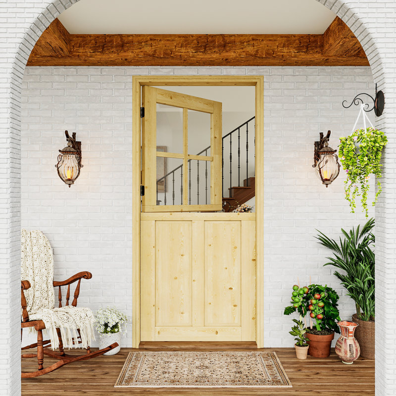 Porte hollandaise, bois de pin massif, dalle de porte à 2 panneaux en verre semi-transparent 4-Lite, L 32 po x H 80 po